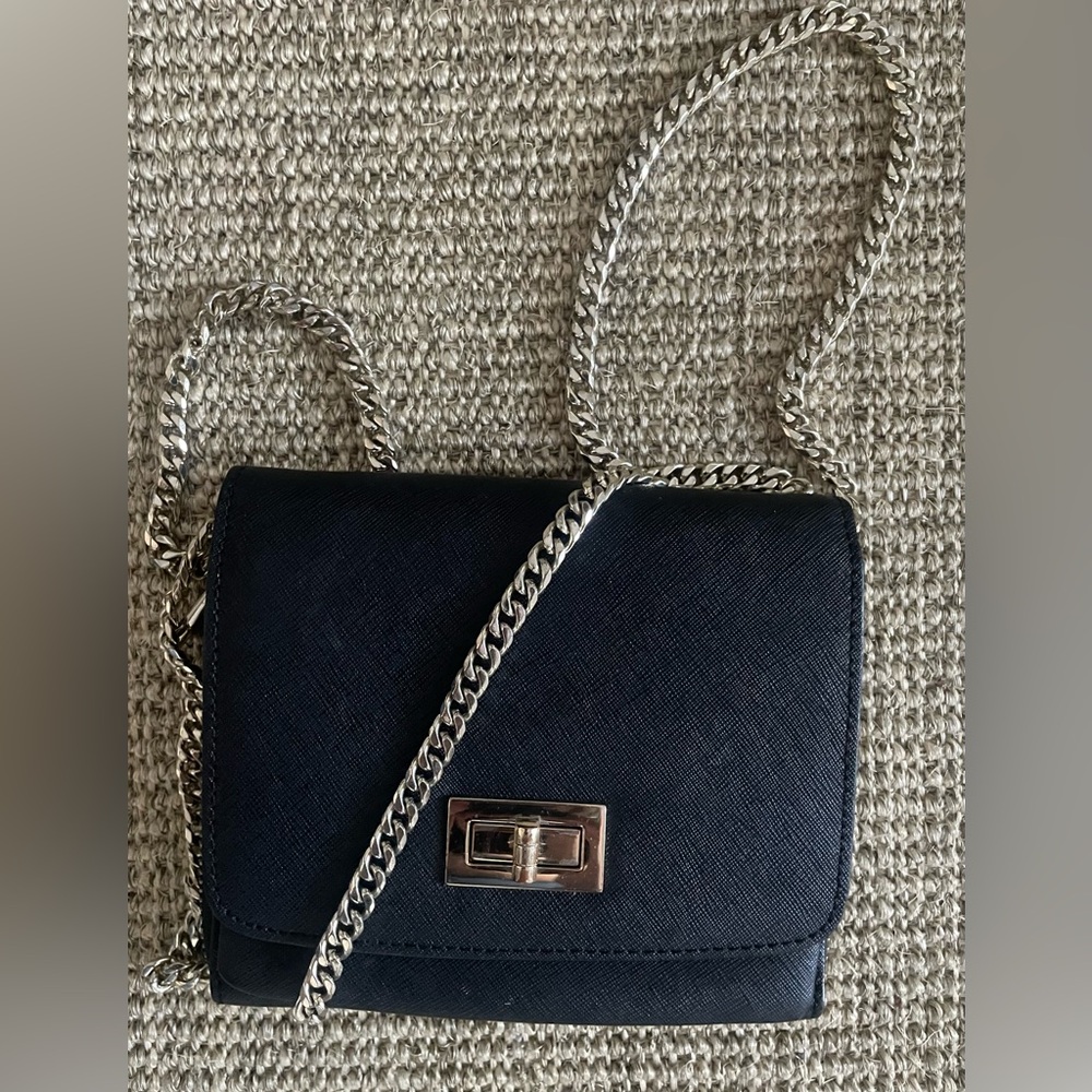 Danier black crossbody bag with metal chain strap